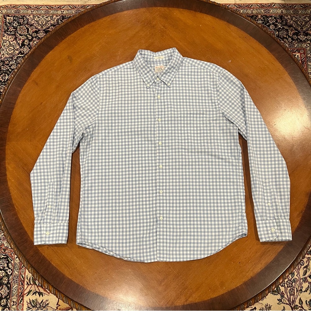 J.Crew Men’s Secret Wash Slim Fit Cotton Poplin Shirt Blue Plaid XL Preppy - Picture 3 of 16